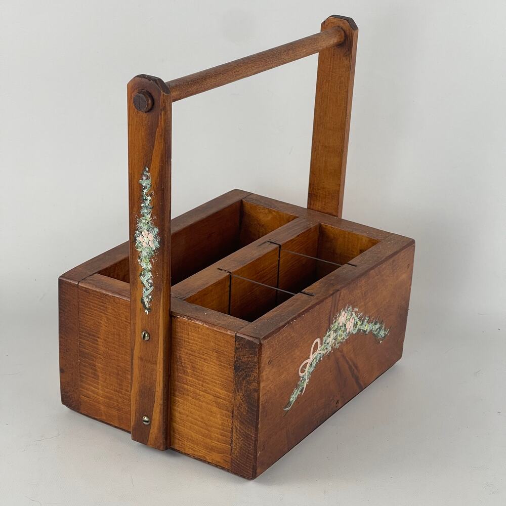 Wood Handmade Painted Napkin Utensil Holder Picnic